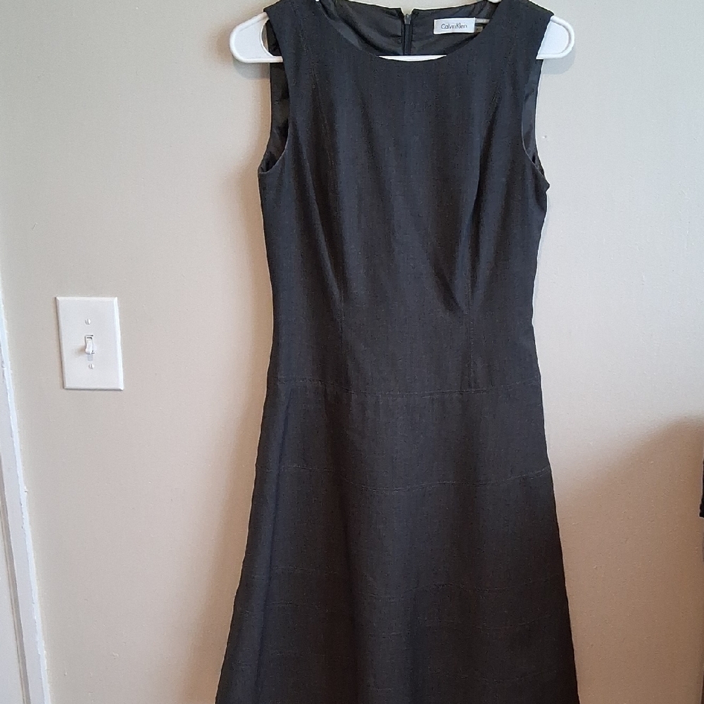 Calvin Klein Gray Sheath Midi Dress Crew Neck Sleeveless